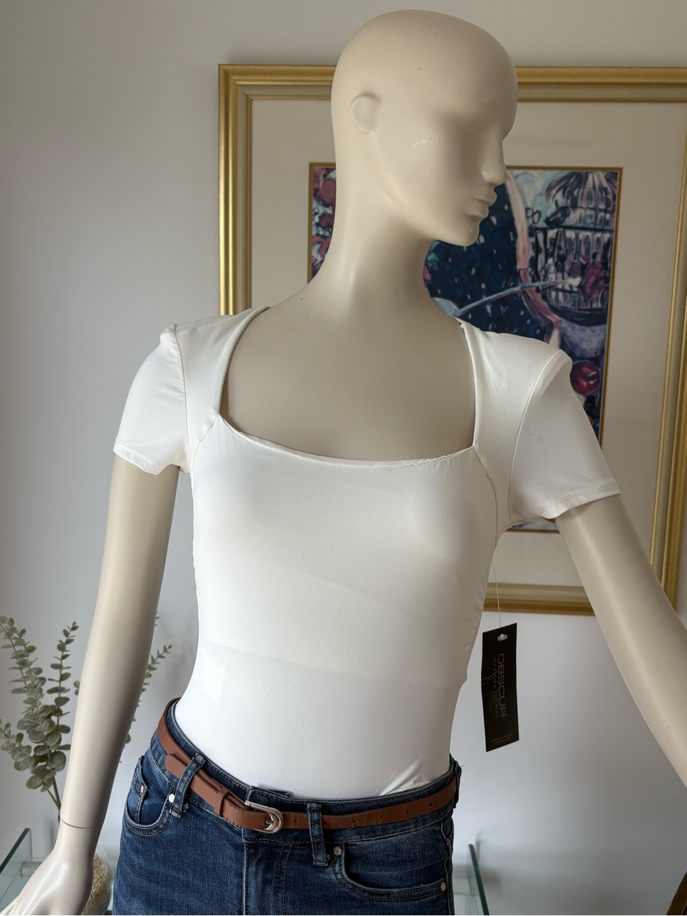 White Square Neck Short Sleeve bodysuit by Unbranded  MADE IN ITALY